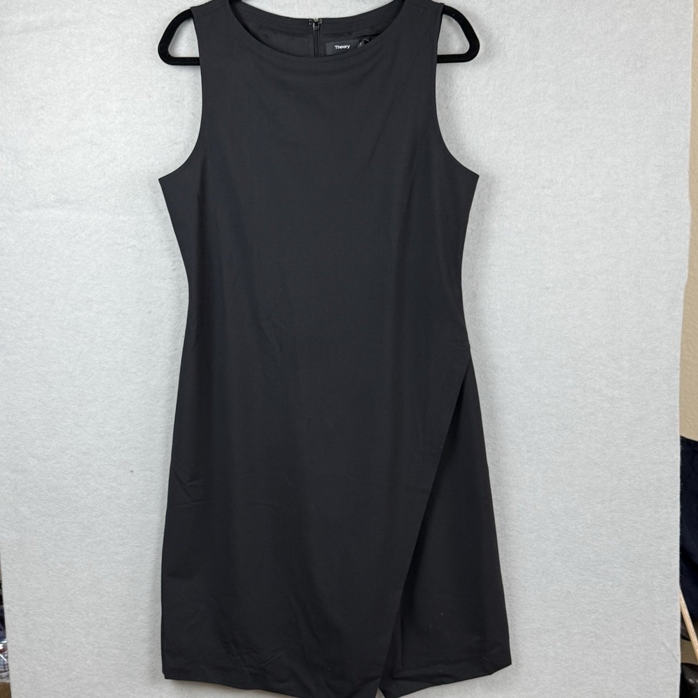 Theory Risbana Black Wool Blend Wrap Front Sleeveless‎ Sheath Dress 12 H0701617